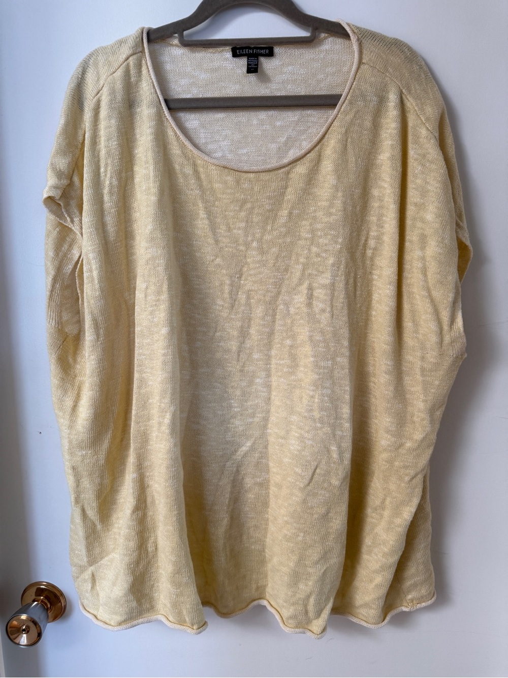 Eileen Fisher Organic Linen Cotton Butter Yellow Oversized Knit Top 2X